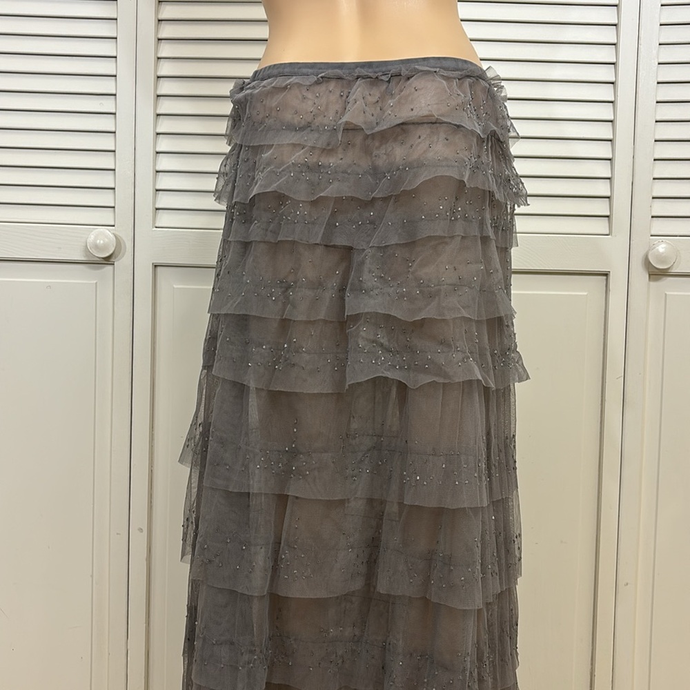 Chan Luu Gray Tiered & Beaded Fairy Maxi Mesh Tulle Skirt Medium - Picture 8 of 14